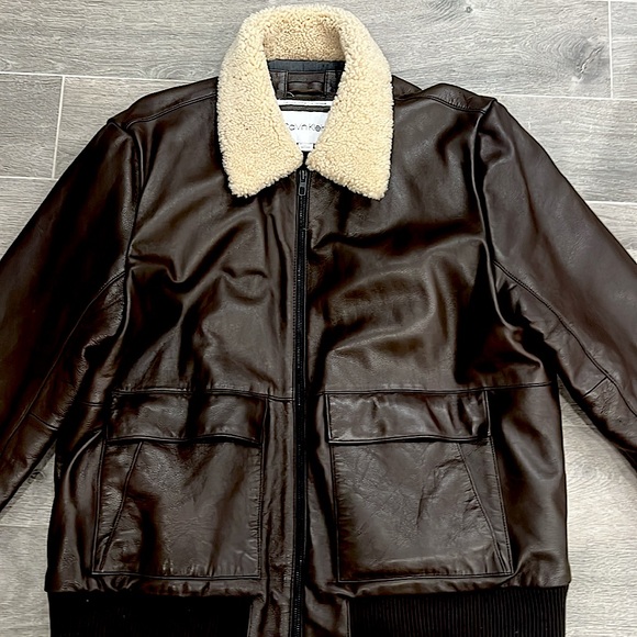 Calvin Klein Genuine Leather Bomber Jacket - Picture 2 of 5